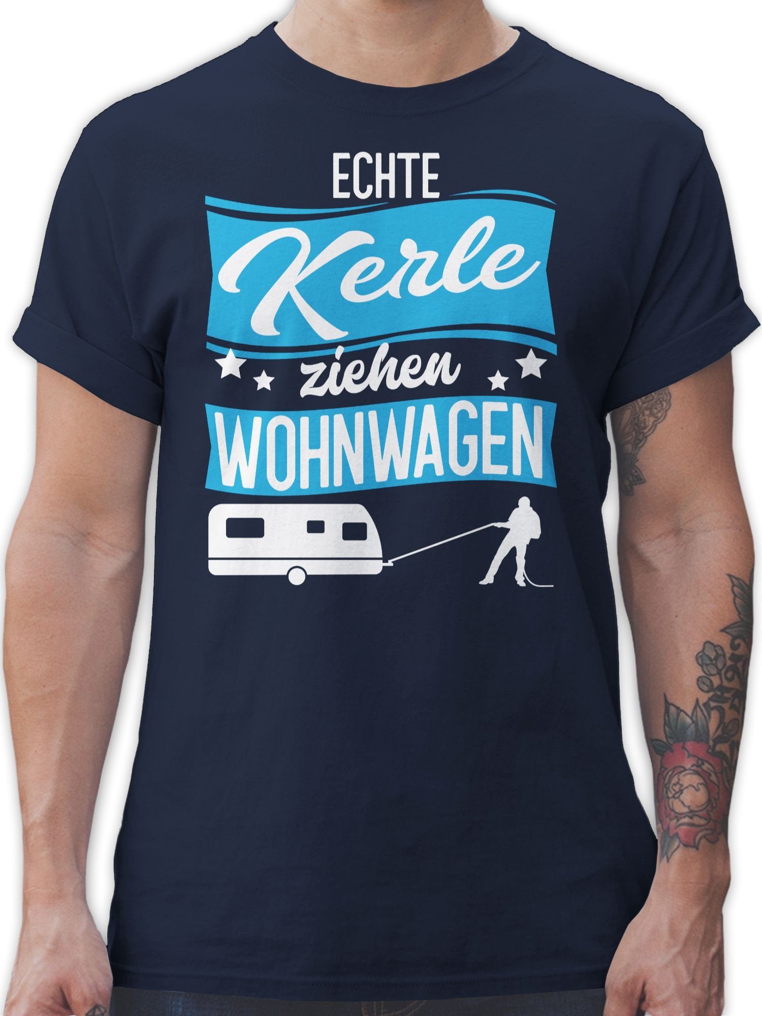 Shirtracer TShirt Echte Kerle ziehen Wohnwagen weiß/blau Herren